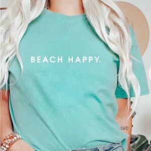 Beach Happy Aqua Graphic Tee XL Comfort Colors Vacay NWOT Short Sleeve